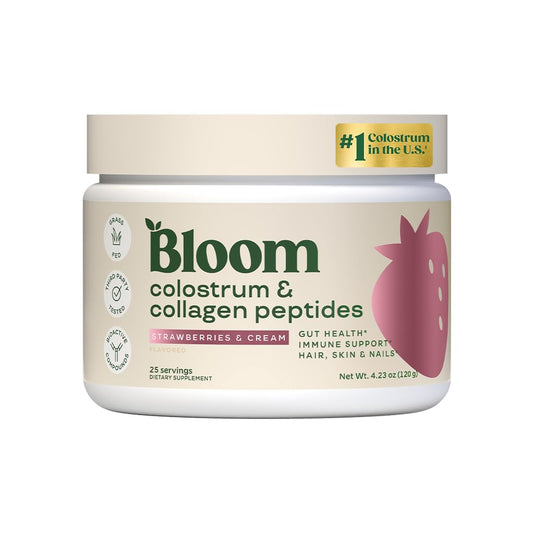 Bloom Nutrition Bovine Colostrum Powder with Vitamin B-12 for Gut Health, Immune Support, Hair Growth & Beauty Supplement | Unflavored, 25 Servings