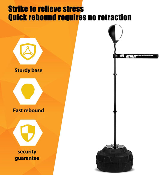 Spinning Bar Boxing 360°Black White Speed Trainer Free Standing Punching Bag Adjustable Height Ideal for Adults and Youth Enhance Reflexes and Boxing Skills