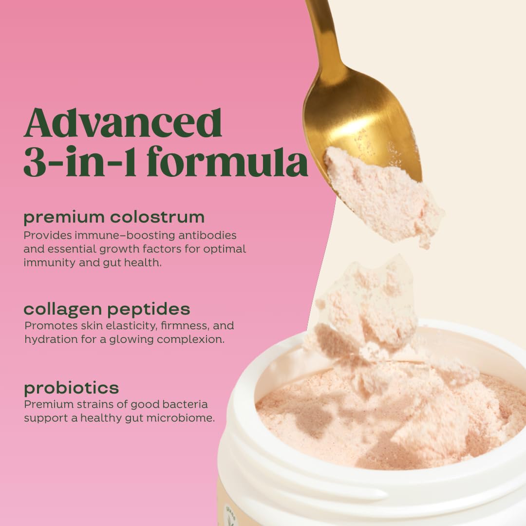 Bloom Nutrition Bovine Colostrum Powder with Vitamin B-12 for Gut Health, Immune Support, Hair Growth & Beauty Supplement | Unflavored, 25 Servings