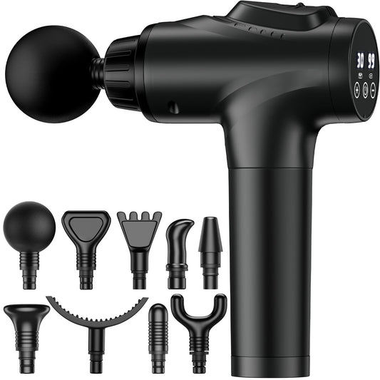 Massage Gun, Muscle Massage Gun for Athletes Handheld Electric Deep Tissue Back Massager, Percussion Massage Device for Pain Relief with 30 Speed Levels 9 Heads