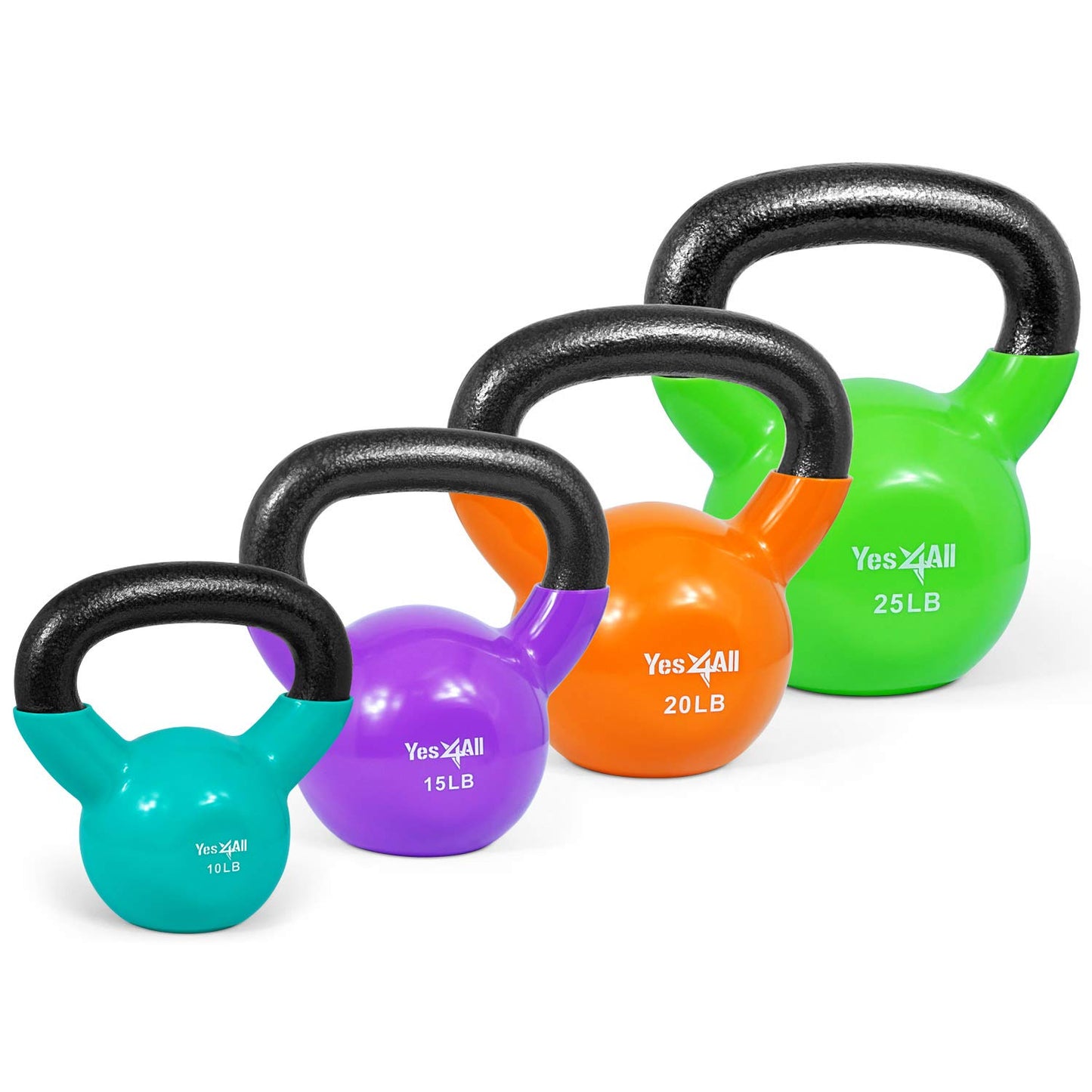 Yes4All Kettlebell, Vinyl Coated Kettlebell Cast Iron Sets with Stable Flat Bottom for Full Body Workout, Push up, Grip Strength Training & Weights Exercises