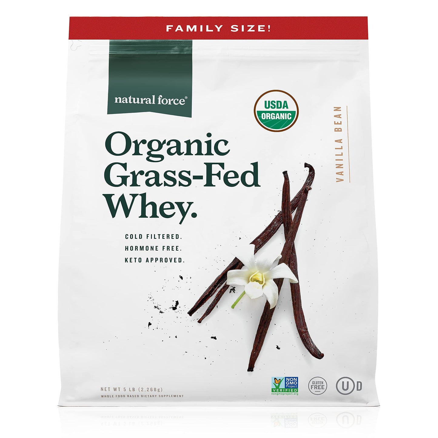 Natural Force Grass Fed Organic Whey Protein Powder – Non GMO Verified, Humane Certified & Lab Tested for Toxins – Real Vanilla Flavor – Keto Friendly, Low Carb, and Kosher - 16 Ounce A2 Protein