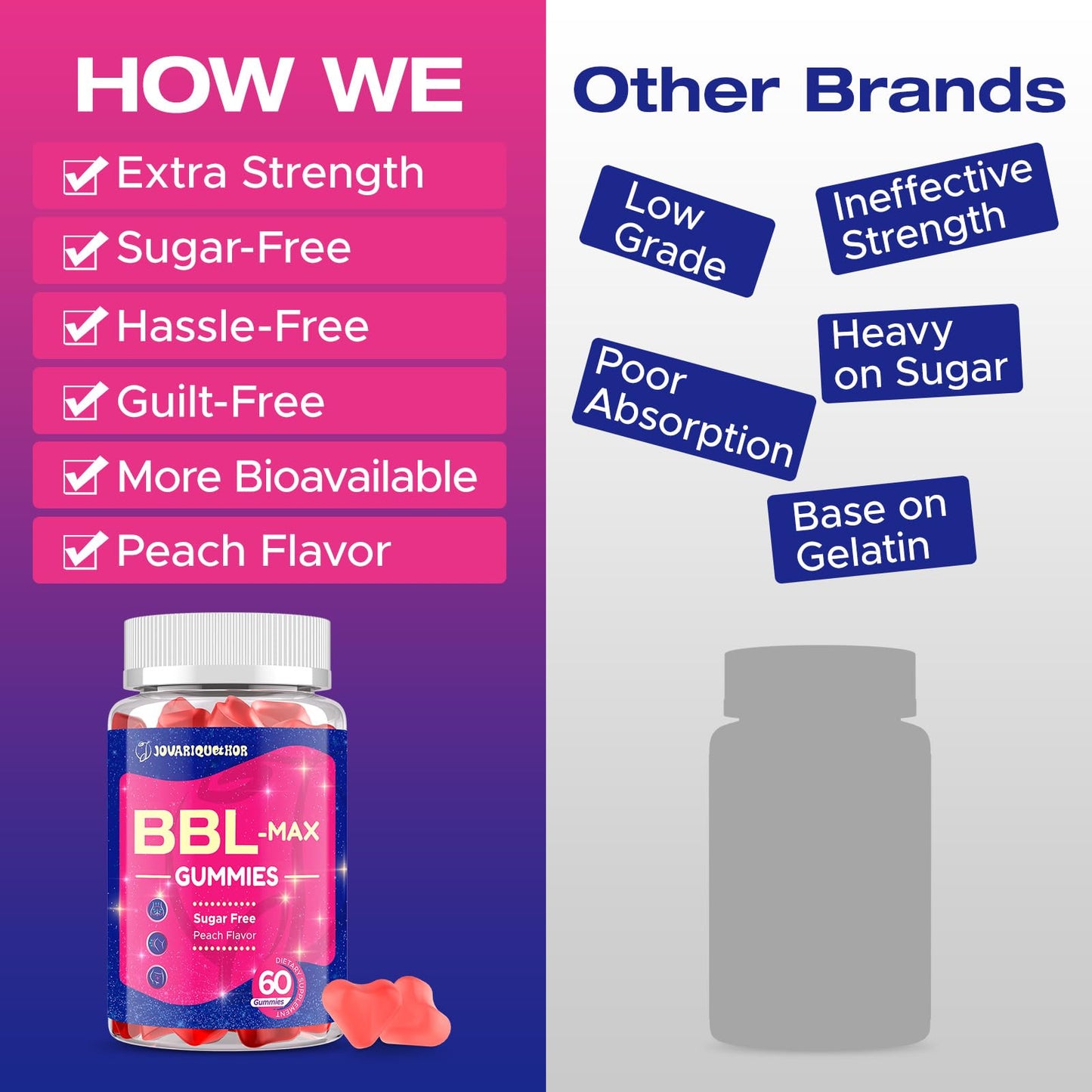 Booty Gummies for Women - BBL Gummies with Multivitamins and Herbal Extracts - Peach Flavor - 60 Count