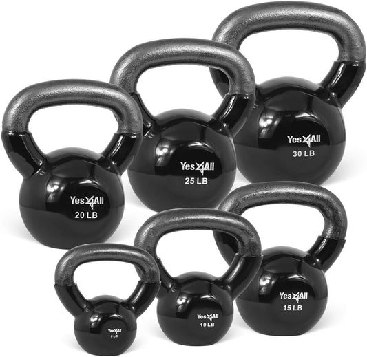 Yes4All Kettlebell, Vinyl Coated Kettlebell Cast Iron Sets with Stable Flat Bottom for Full Body Workout, Push up, Grip Strength Training & Weights Exercises