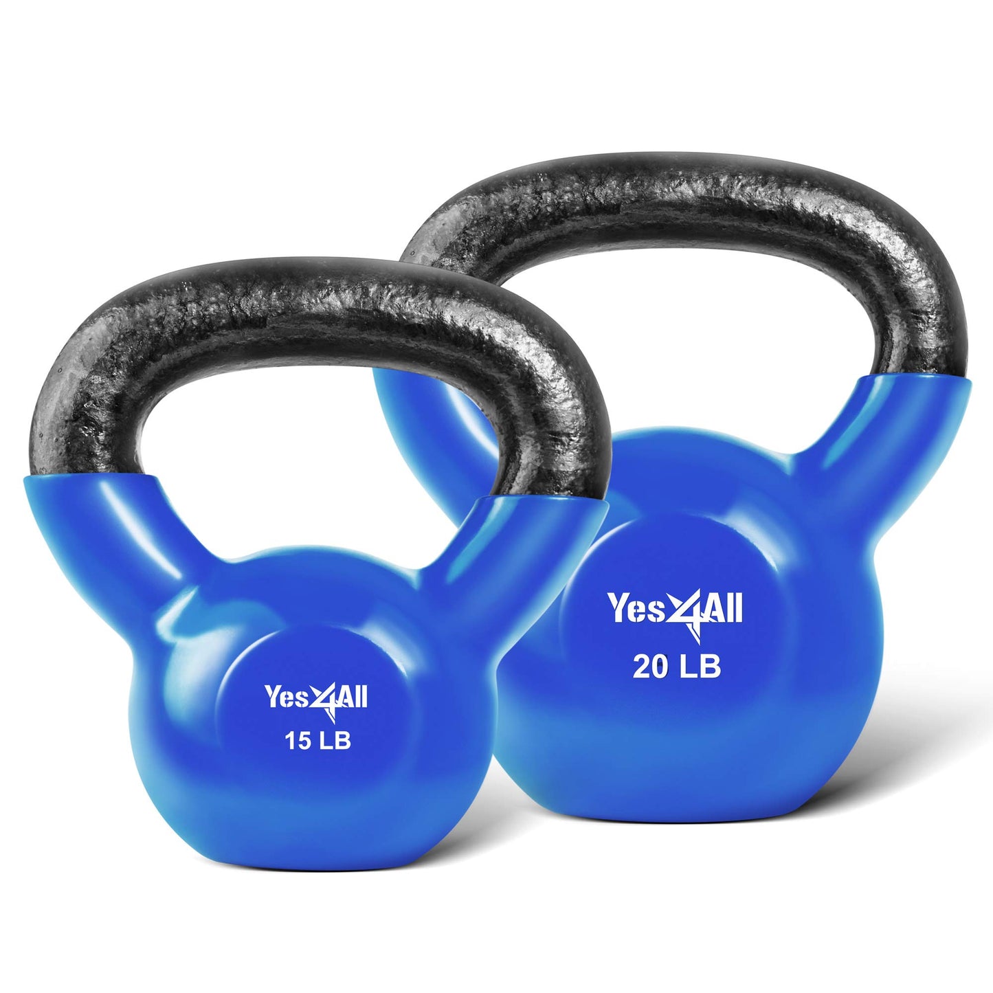 Yes4All Kettlebell, Vinyl Coated Kettlebell Cast Iron Sets with Stable Flat Bottom for Full Body Workout, Push up, Grip Strength Training & Weights Exercises