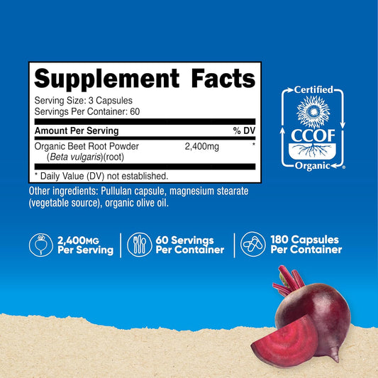 Nutricost Beet Root 2400mg, 180 Capsules - CCOF Certified Made with Organic Beet Root, Superfood, 60 Servings