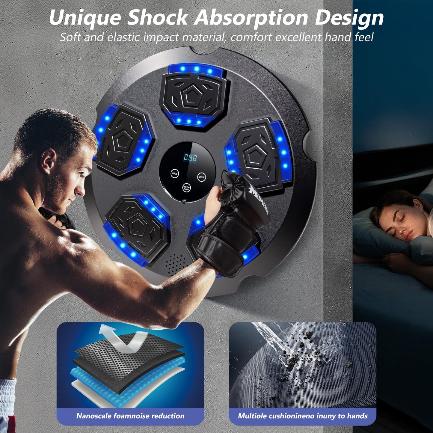 Music Boxing Machine, Workout Equipment with Boxing Gloves, Bluetooth Smart Punching Arcade Machine, Fitness Equipment for Home,Office,Gym