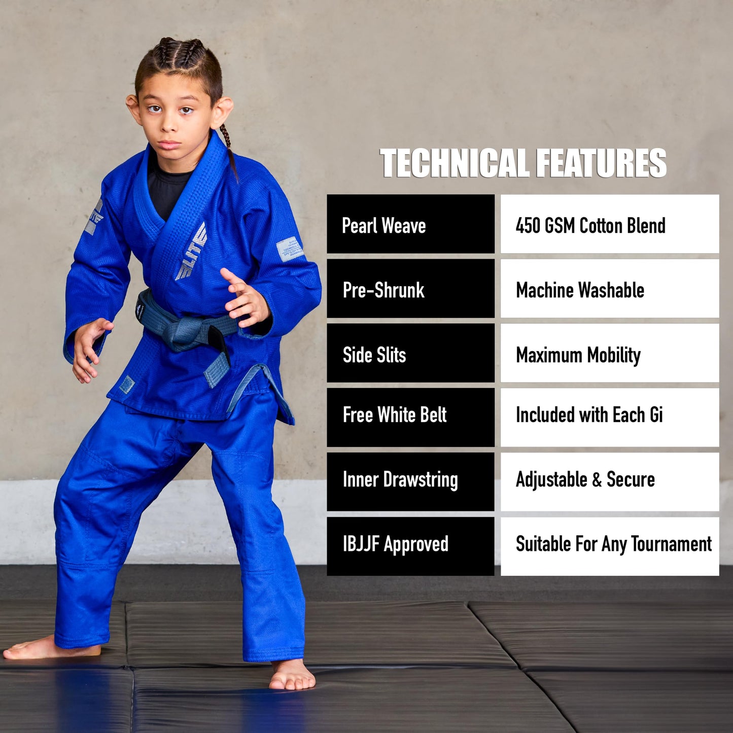 Elite Sports IBJJF Ultra Light BJJ Brazilian Jiu Jitsu Gi for Kids with Preshrunk Fabric and Free Belt