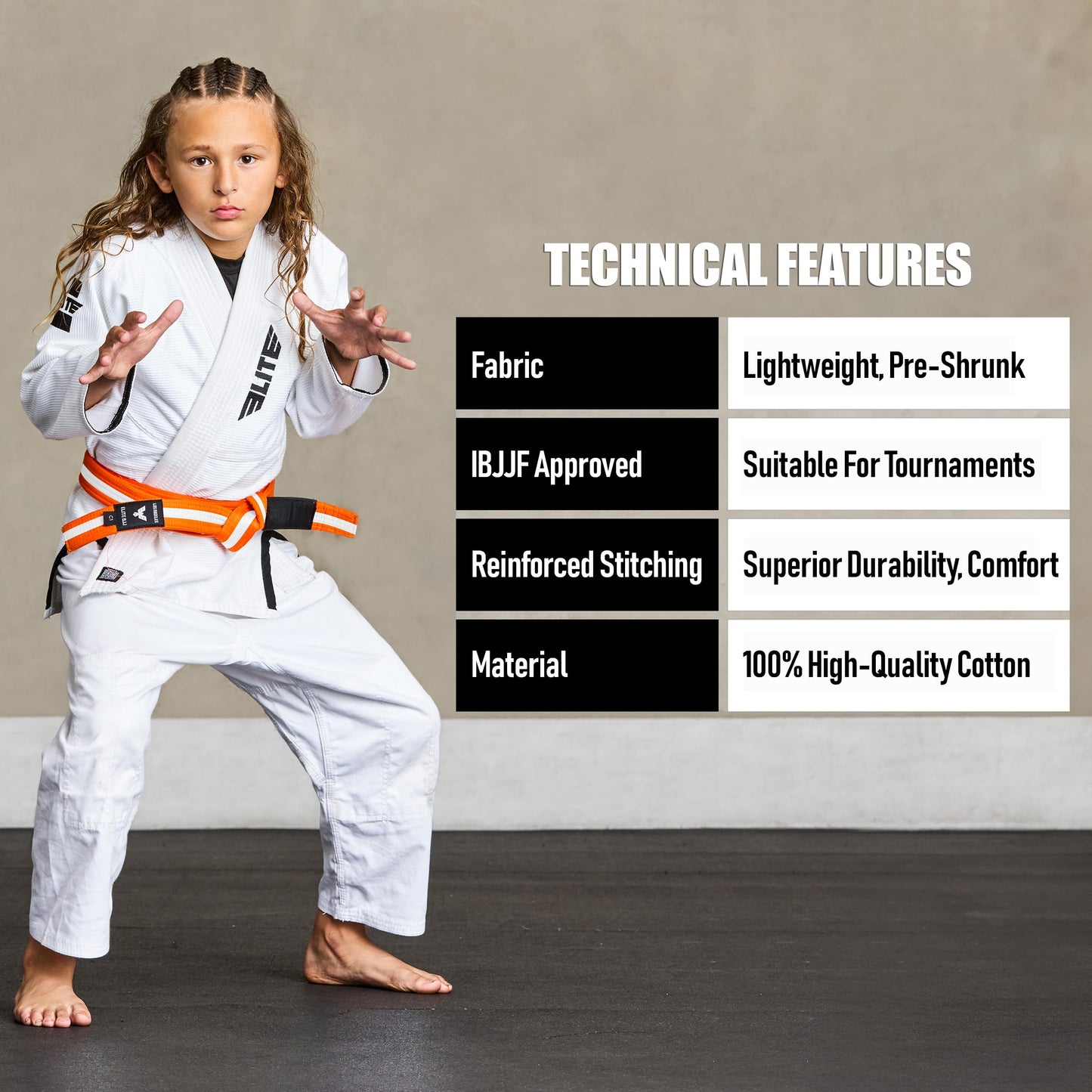 Elite Sports Kids Brazilian Jiu Jitsu Belts Preshurunk Martial Arts Youth BJJ Belts for Girls & Boys with BJJ Ranking Stripes