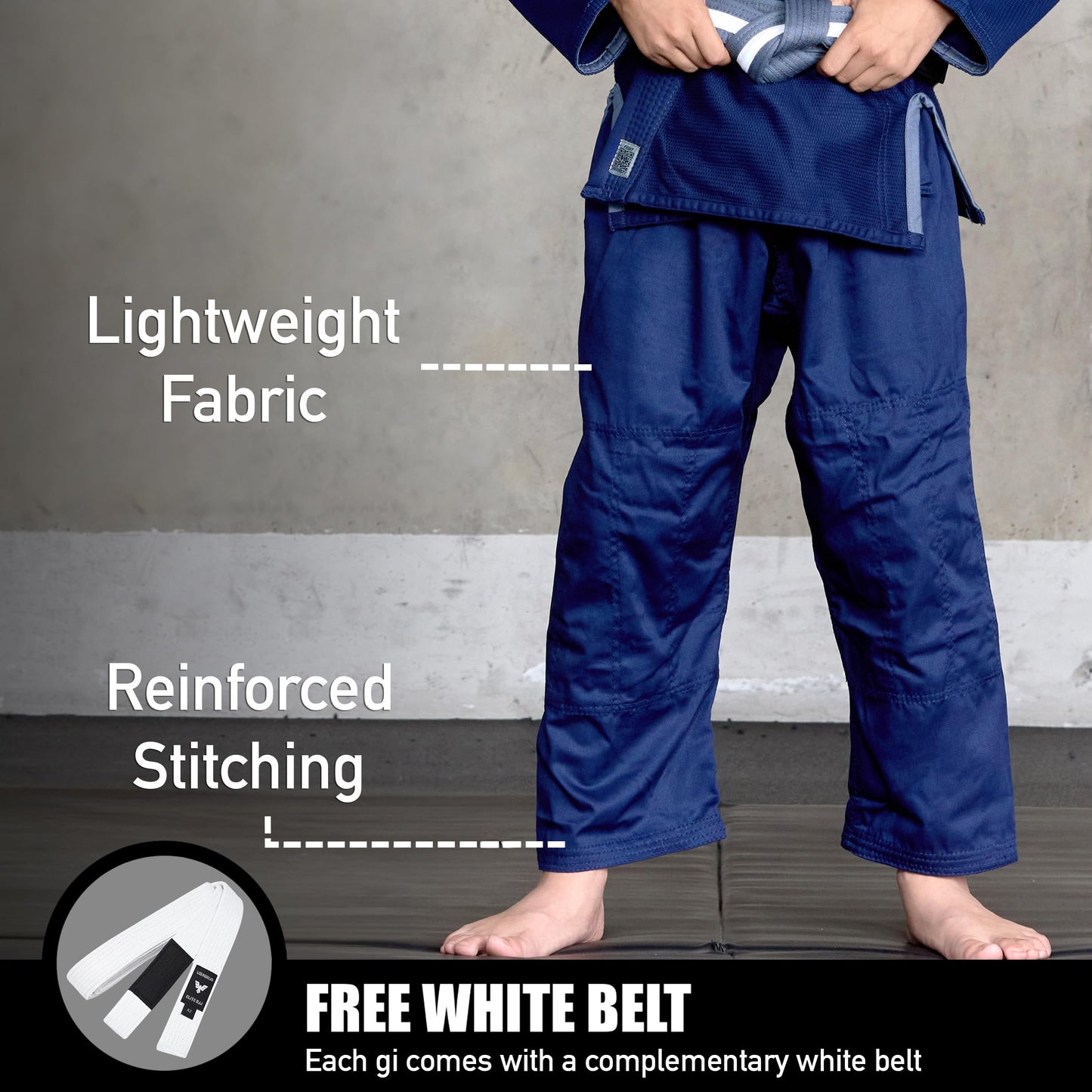 Elite Sports IBJJF Ultra Light BJJ Brazilian Jiu Jitsu Gi for Kids with Preshrunk Fabric and Free Belt