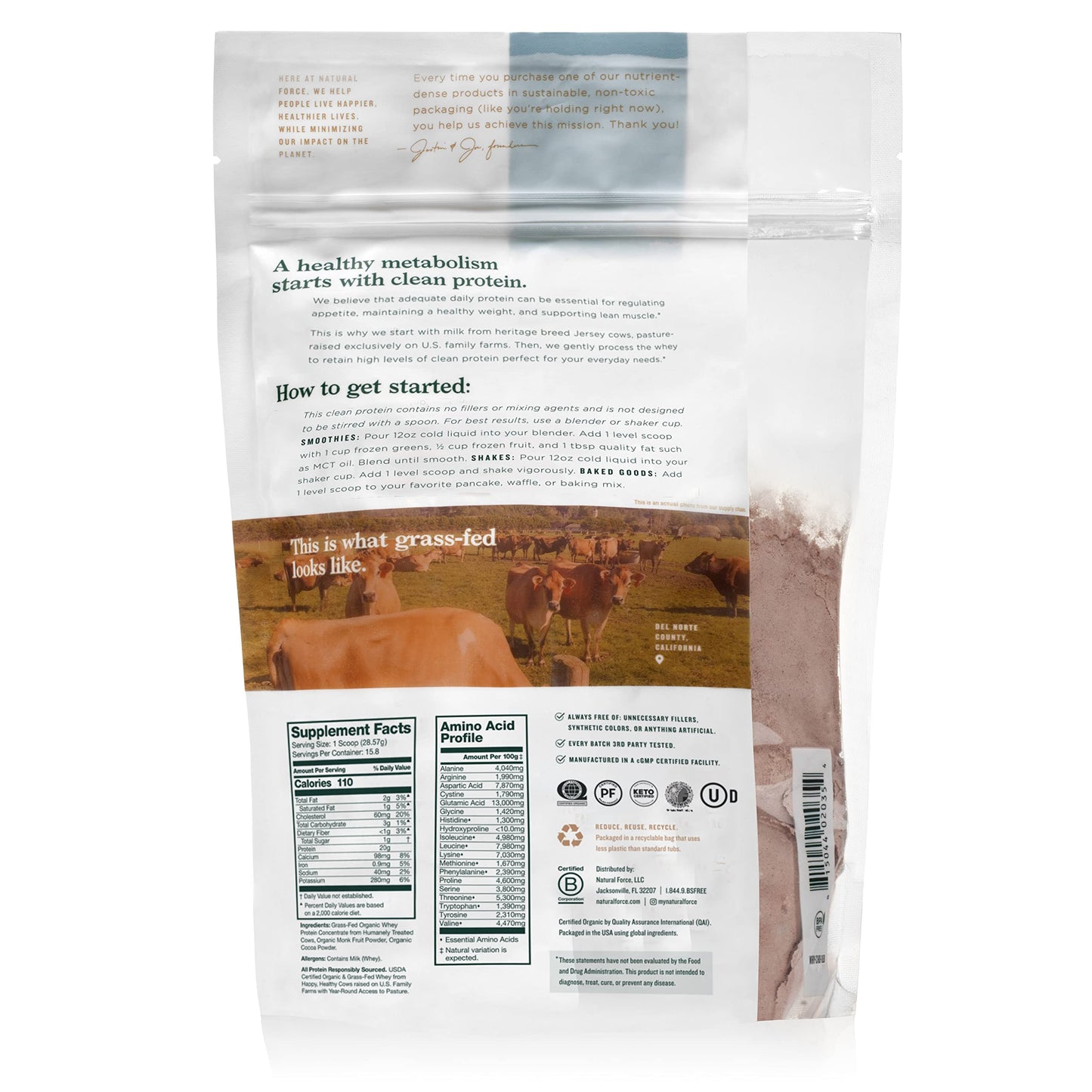 Natural Force Grass Fed Organic Whey Protein Powder – Non GMO Verified, Humane Certified & Lab Tested for Toxins – Real Vanilla Flavor – Keto Friendly, Low Carb, and Kosher - 16 Ounce A2 Protein