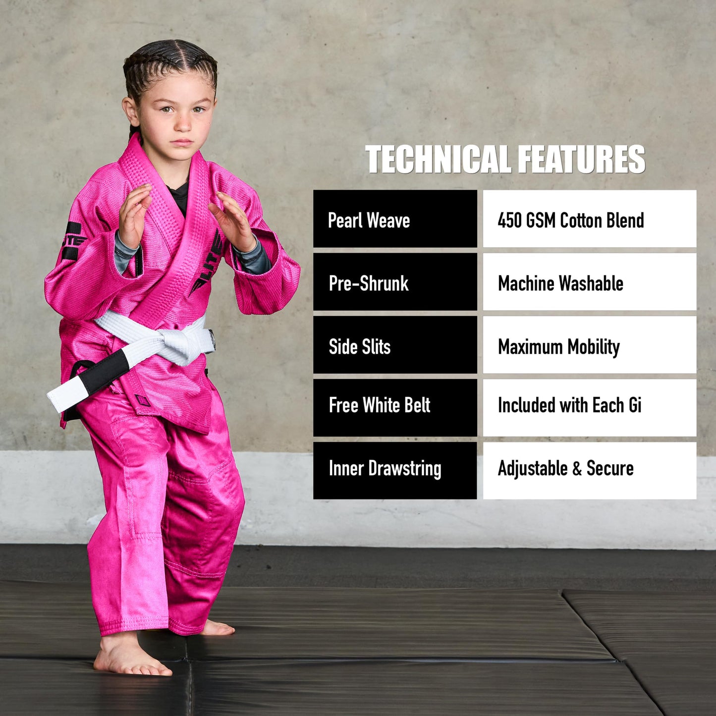 Elite Sports IBJJF Ultra Light BJJ Brazilian Jiu Jitsu Gi for Kids with Preshrunk Fabric and Free Belt