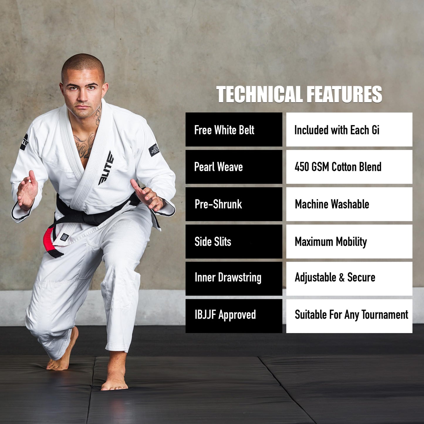 Elite Sports BJJ GI for Men IBJJF Kimono BJJ Jiujitsu GIS W/Preshrunk Fabric & Free Belt (See Special Sizing Guide)