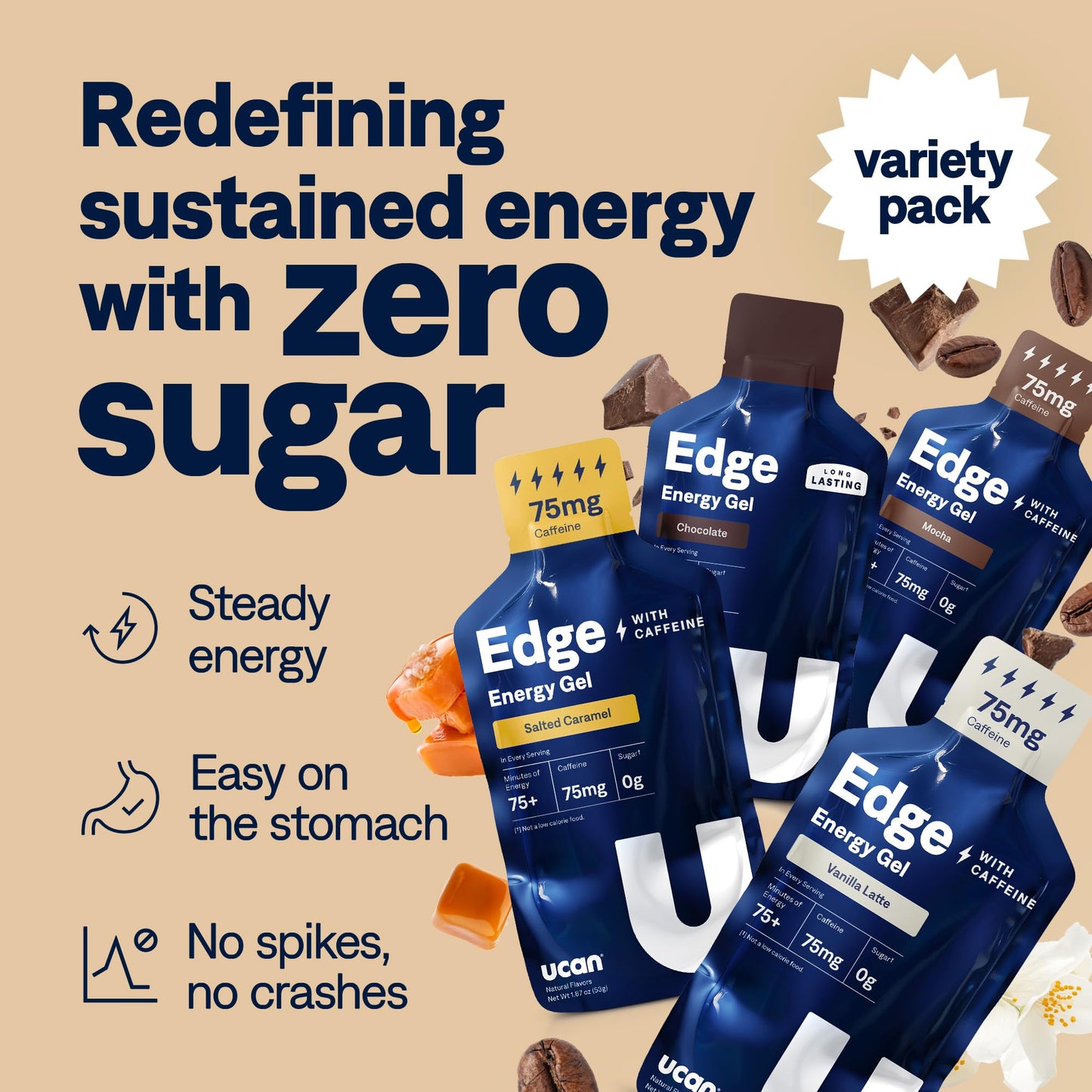 UCAN Edge Energy Gel Shots, Variety Pack (12, 2 Ounce Packets) for Running, Training, Workouts, Fitness, Cycling, Crossfit | Sugar-Free, Vegan, & Keto Friendly Energy