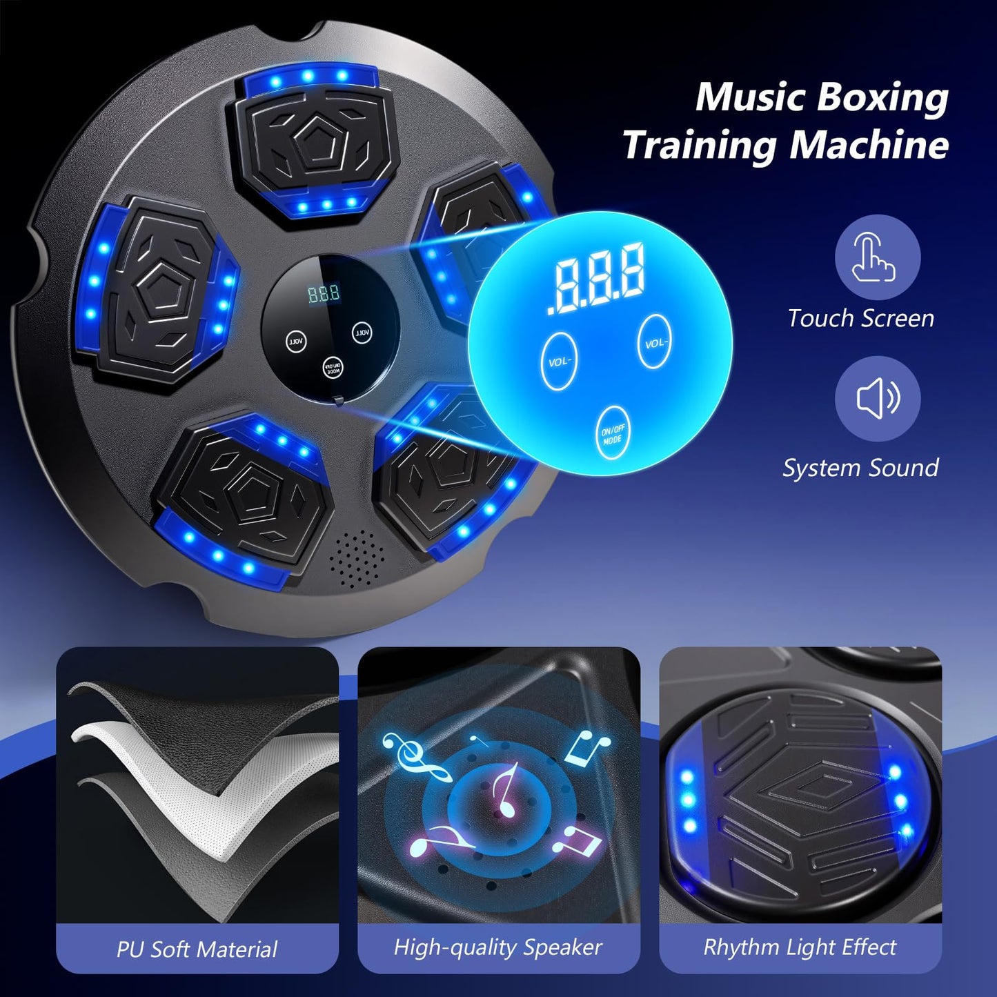 Music Boxing Machine, Workout Equipment with Boxing Gloves, Bluetooth Smart Punching Arcade Machine, Fitness Equipment for Home,Office,Gym
