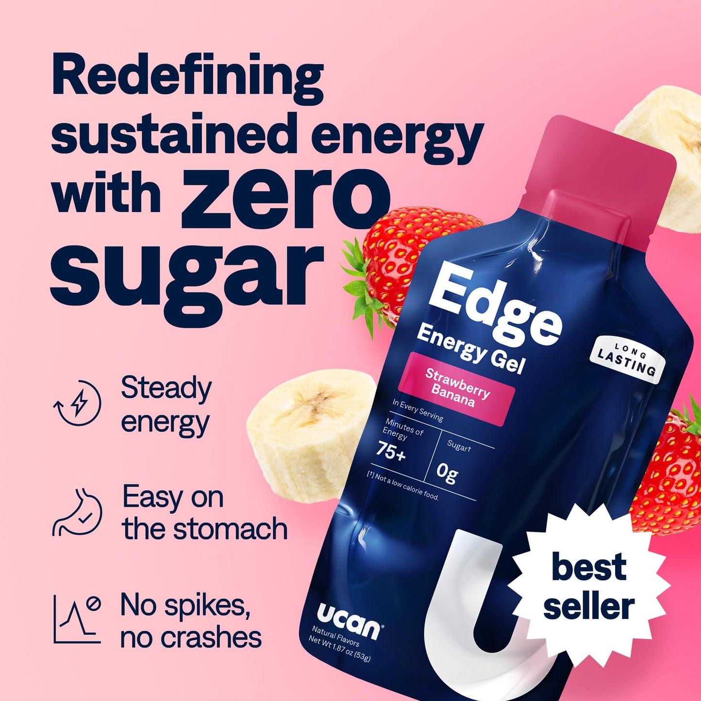 UCAN Edge Energy Gel Shots, Variety Pack (12, 2 Ounce Packets) for Running, Training, Workouts, Fitness, Cycling, Crossfit | Sugar-Free, Vegan, & Keto Friendly Energy
