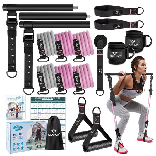 Pilates Bar Kit with Resistance Bands, Multifunctional Yoga Pilates Bar with Heavy-Duty Metal Adjustment Buckle, Portable Home Gym Pilates Resistance Bar Kit for Women Full Body Workouts