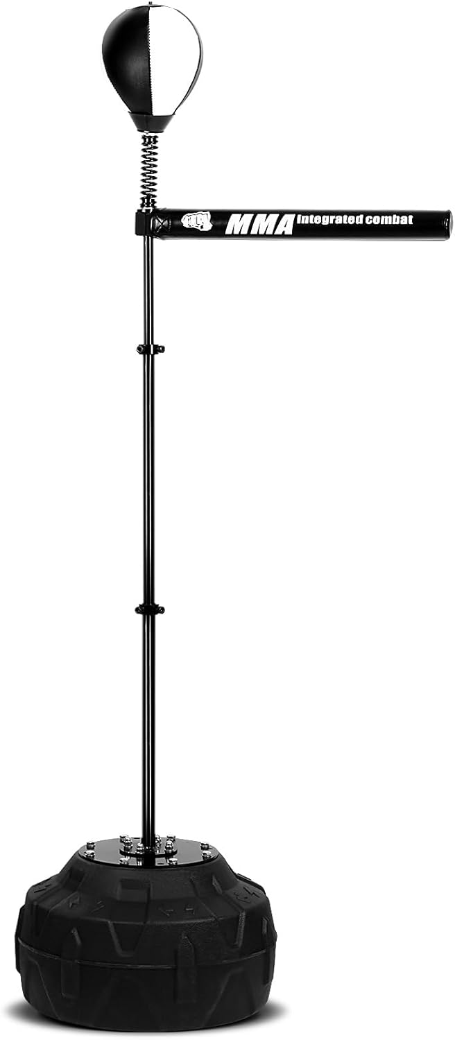 Spinning Bar Boxing 360°Black White Speed Trainer Free Standing Punching Bag Adjustable Height Ideal for Adults and Youth Enhance Reflexes and Boxing Skills