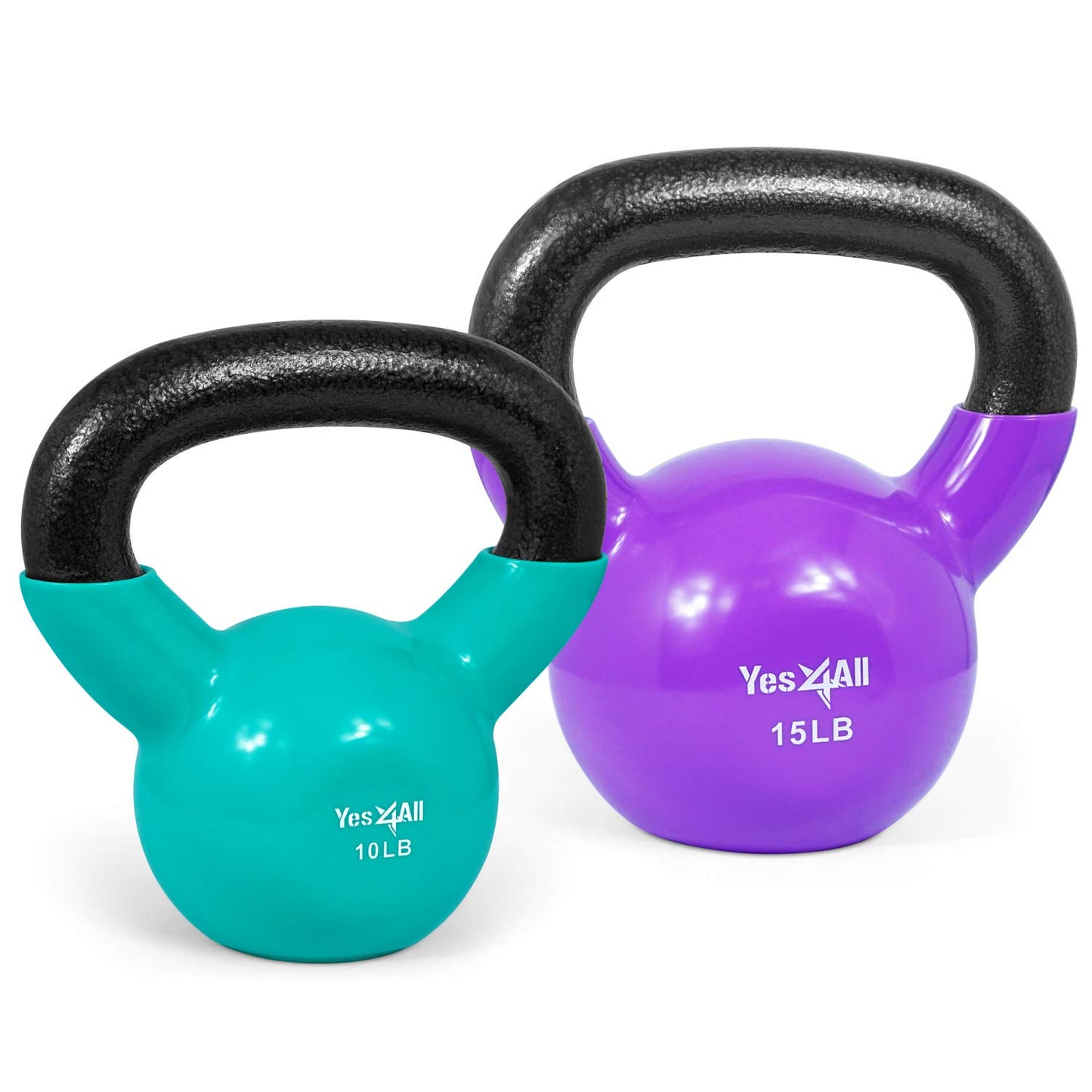 Yes4All Kettlebell, Vinyl Coated Kettlebell Cast Iron Sets with Stable Flat Bottom for Full Body Workout, Push up, Grip Strength Training & Weights Exercises
