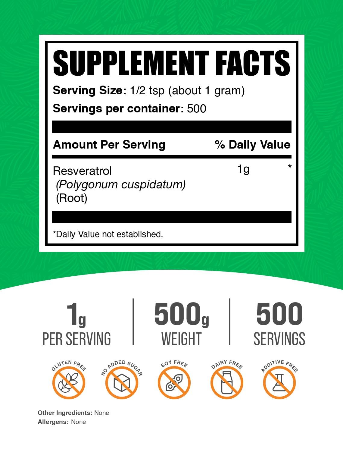 BulkSupplements.com Resveratrol Powder - Resveratrol Supplement, from Polygonum Cuspidatum - Antioxidant, Gluten Free, 1g per Serving, 25g (0.88 oz) (Pack of 1)