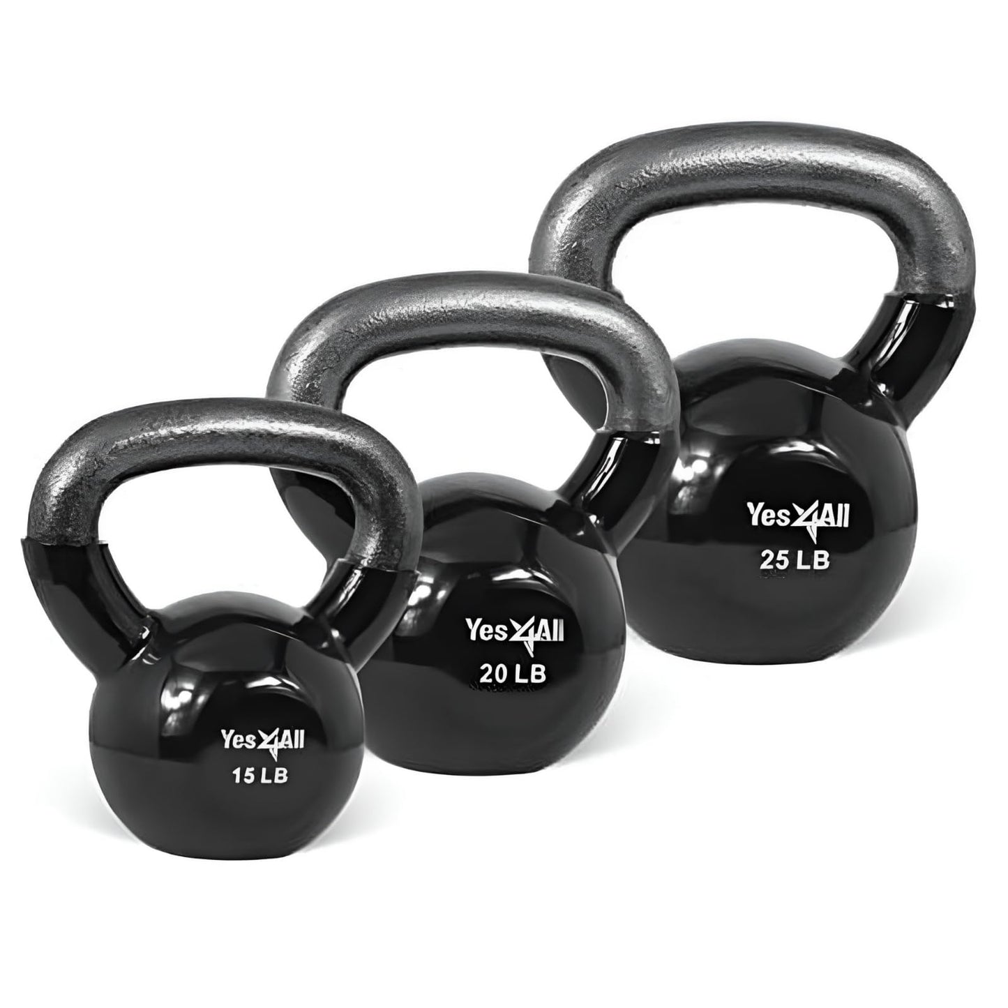 Yes4All Kettlebell, Vinyl Coated Kettlebell Cast Iron Sets with Stable Flat Bottom for Full Body Workout, Push up, Grip Strength Training & Weights Exercises