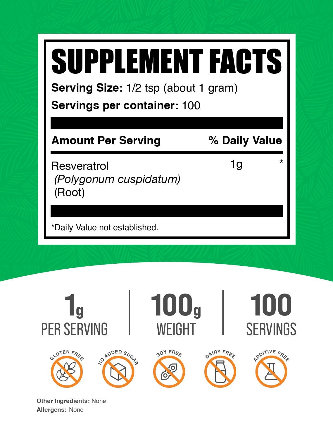BulkSupplements.com Resveratrol Powder - Resveratrol Supplement, from Polygonum Cuspidatum - Antioxidant, Gluten Free, 1g per Serving, 25g (0.88 oz) (Pack of 1)
