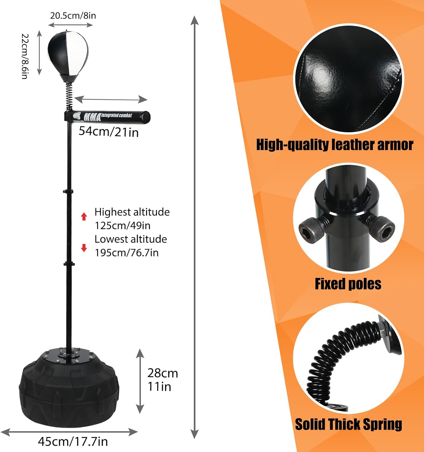 Spinning Bar Boxing 360°Black White Speed Trainer Free Standing Punching Bag Adjustable Height Ideal for Adults and Youth Enhance Reflexes and Boxing Skills