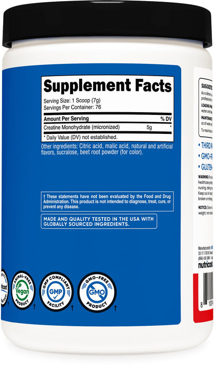 Nutricost Creatine Monohydrate Micronized Powder 500G, 5000mg Per Serv (5g) - 100 Servings, 17.9 Oz