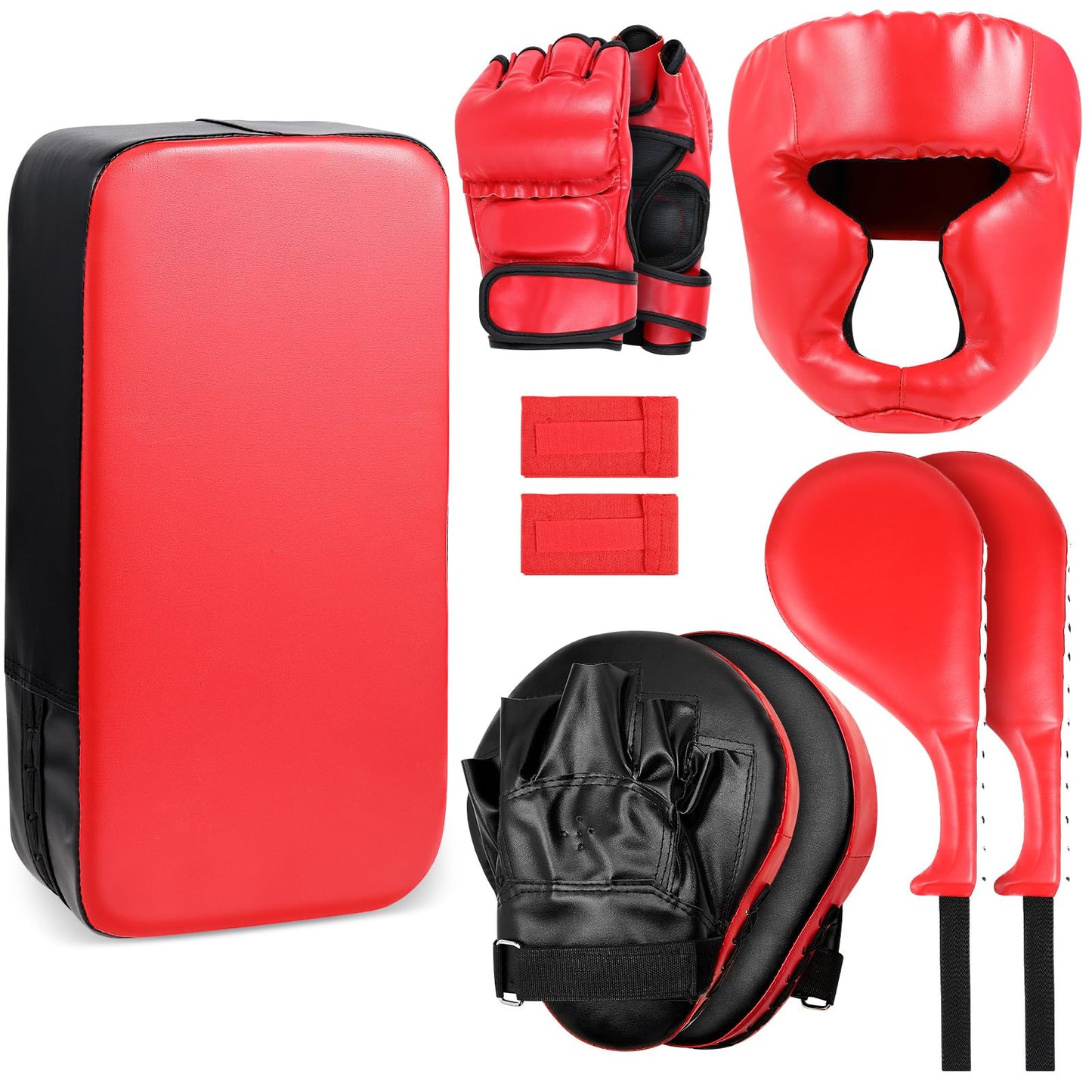 10 In1 Punching Mitts Kick Pad Set Taekwondo Pads Boxing Mitts Focus Pads Boxing Gloves Safety Head Guard Wrist Band for Kickboxing, Karate, Muay Thai, MMA Training