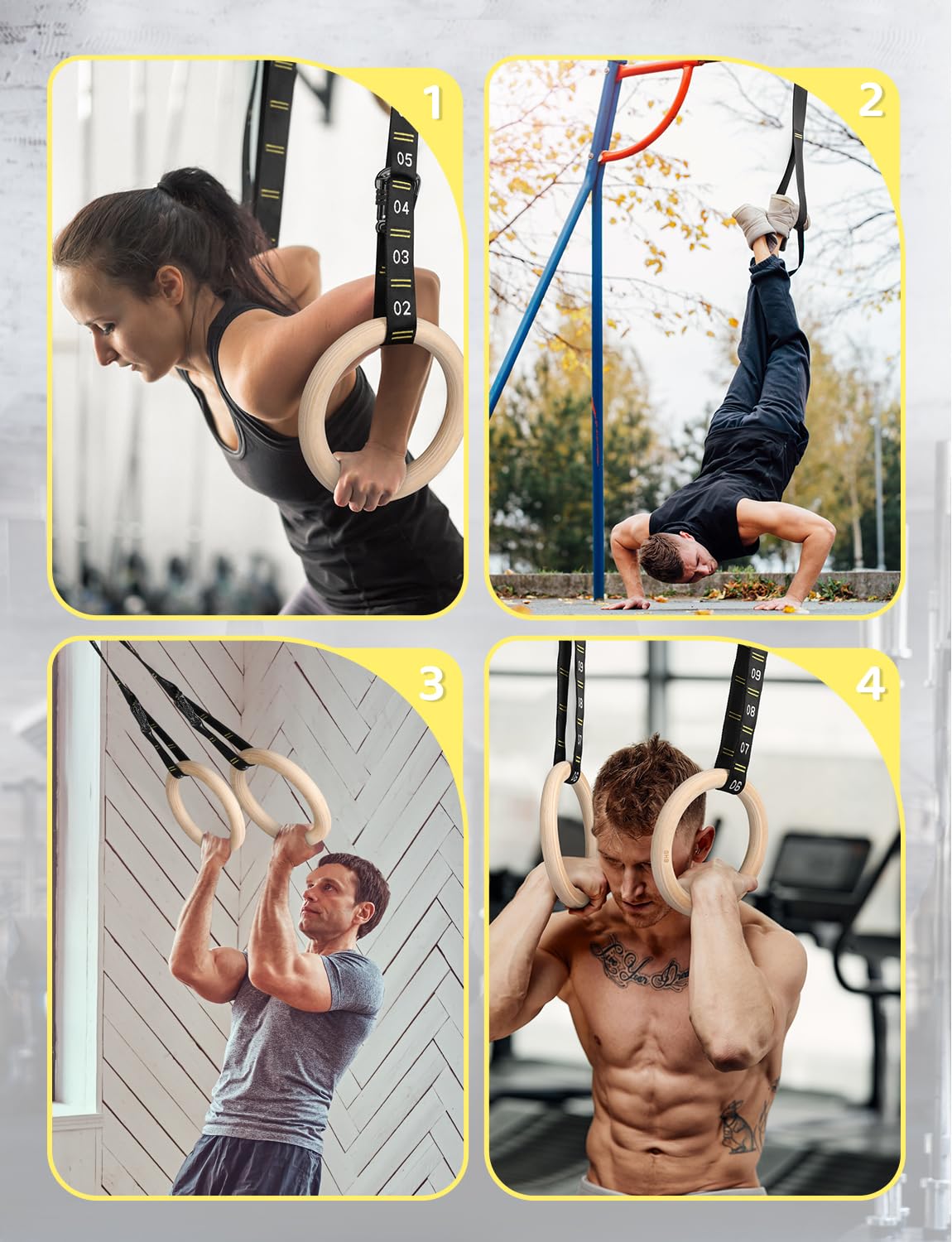 GHB Gymnastic Rings Wooden Gym Rings 1.25" Olympic Rings Adjustable Straps Pull Up Rings Sets for Workout Bodyweight Fitness Training