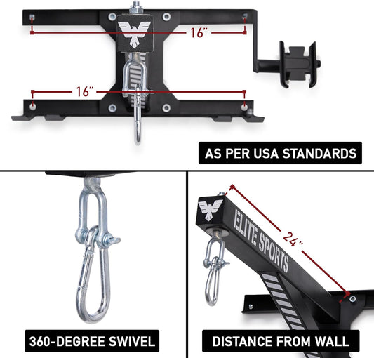 Elite Sports Heavy Duty Wall Mount Punching Bag Hanger for Indoor & Outdoor Boxing, Gym Workouts & Exercise Equipment, Punching Bag Holder Stand for Hanging Bags