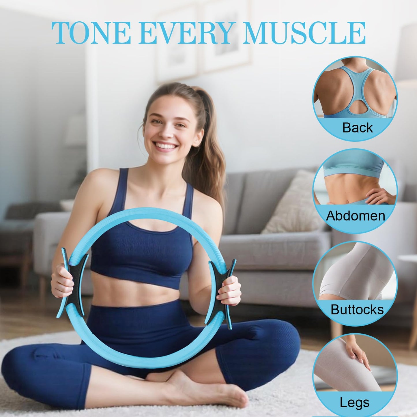 Home Pilates Kit for Women Pilates Equipment Ring and Ball Set Magic Circle Hoop with 5 Resistance Bands Compact Toning Fitness Essentials Starter Set Accessories