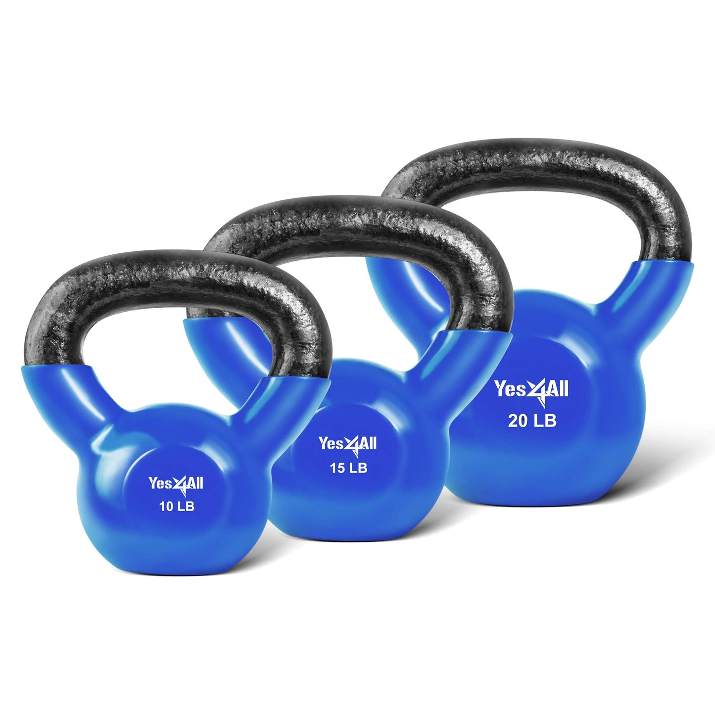 Yes4All Kettlebell, Vinyl Coated Kettlebell Cast Iron Sets with Stable Flat Bottom for Full Body Workout, Push up, Grip Strength Training & Weights Exercises