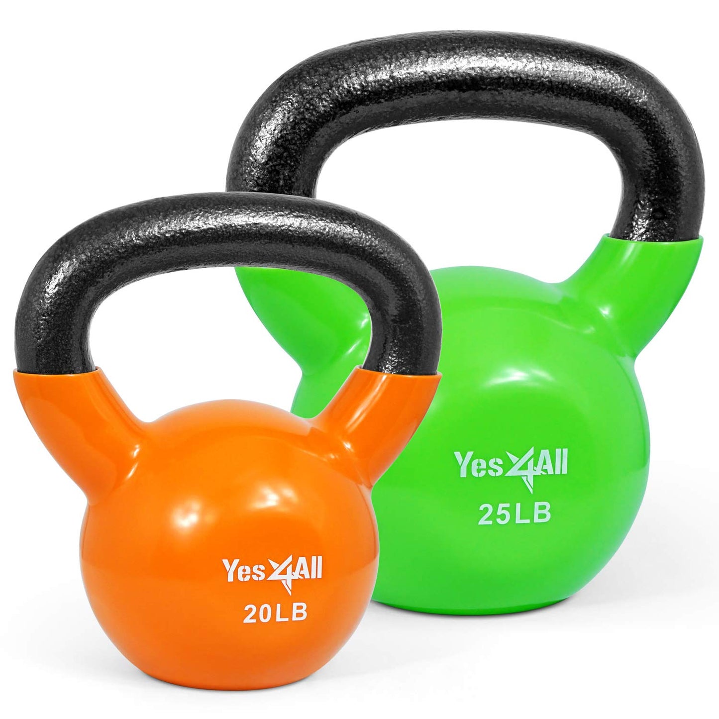 Yes4All Kettlebell, Vinyl Coated Kettlebell Cast Iron Sets with Stable Flat Bottom for Full Body Workout, Push up, Grip Strength Training & Weights Exercises