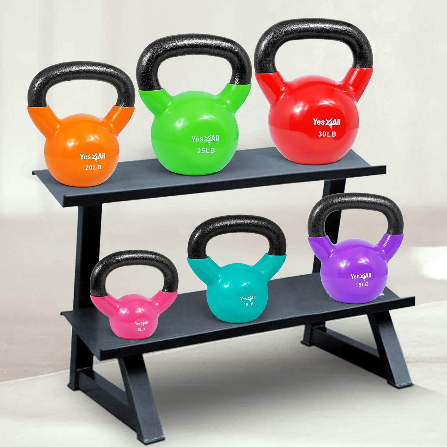 Yes4All Kettlebell, Vinyl Coated Kettlebell Cast Iron Sets with Stable Flat Bottom for Full Body Workout, Push up, Grip Strength Training & Weights Exercises