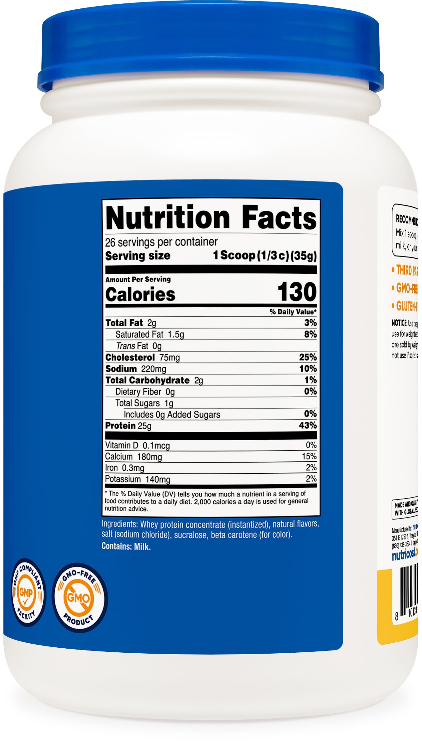 Nutricost Whey Protein Powder, Unflavored, 5 pounds - from Whey Protein Concentrate