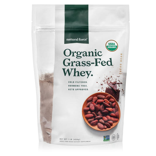 Natural Force Grass Fed Organic Whey Protein Powder – Non GMO Verified, Humane Certified & Lab Tested for Toxins – Real Vanilla Flavor – Keto Friendly, Low Carb, and Kosher - 16 Ounce A2 Protein