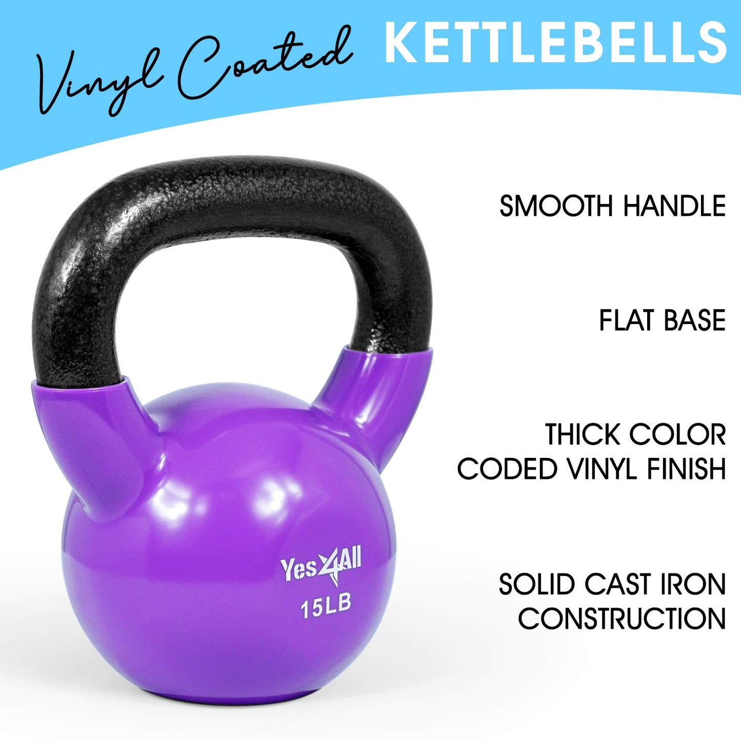 Yes4All Kettlebell, Vinyl Coated Kettlebell Cast Iron Sets with Stable Flat Bottom for Full Body Workout, Push up, Grip Strength Training & Weights Exercises