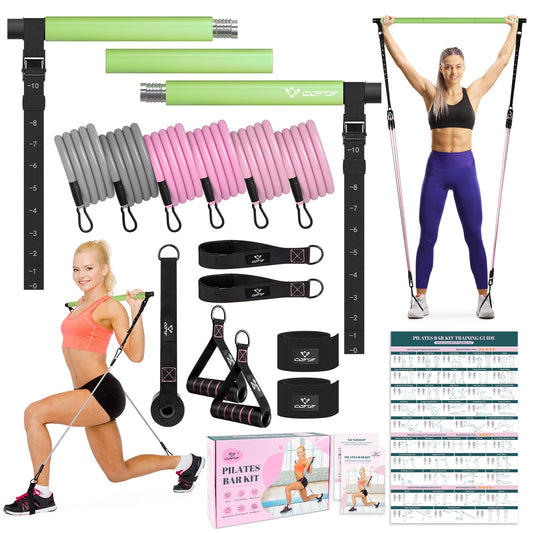 Pilates Bar Kit with Resistance Bands, Multifunctional Yoga Pilates Bar with Heavy-Duty Metal Adjustment Buckle, Portable Home Gym Pilates Resistance Bar Kit for Women Full Body Workouts