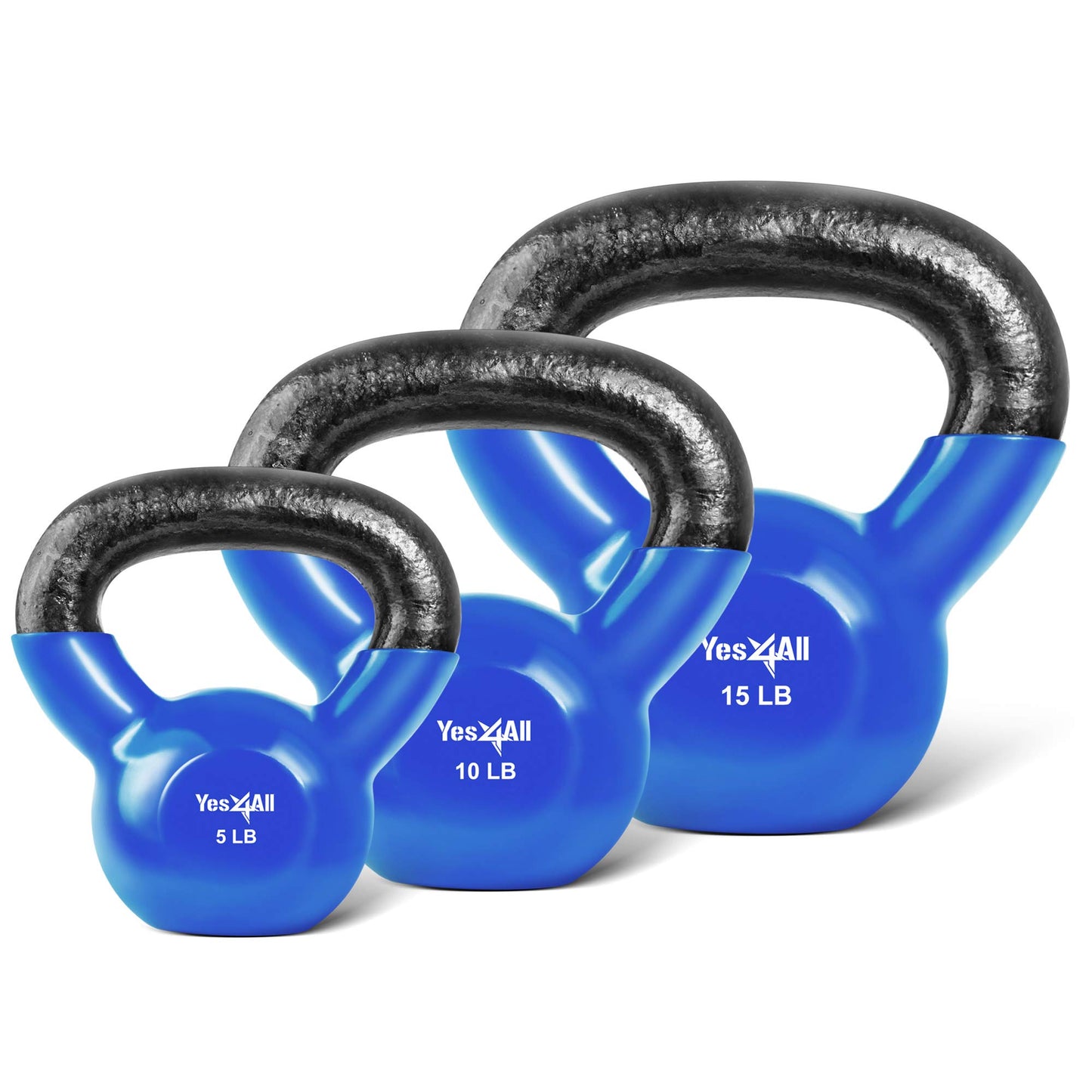 Yes4All Kettlebell, Vinyl Coated Kettlebell Cast Iron Sets with Stable Flat Bottom for Full Body Workout, Push up, Grip Strength Training & Weights Exercises