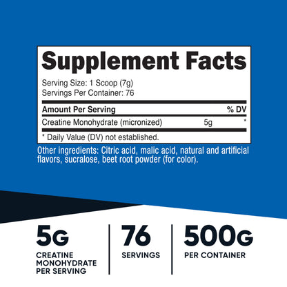 Nutricost Creatine Monohydrate Micronized Powder 500G, 5000mg Per Serv (5g) - 100 Servings, 17.9 Oz