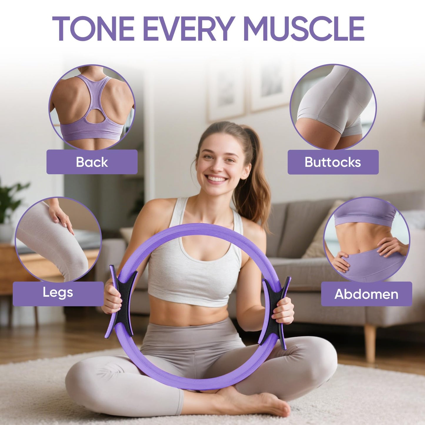Home Pilates Kit for Women Pilates Equipment Ring and Ball Set Magic Circle Hoop with 5 Resistance Bands Compact Toning Fitness Essentials Starter Set Accessories