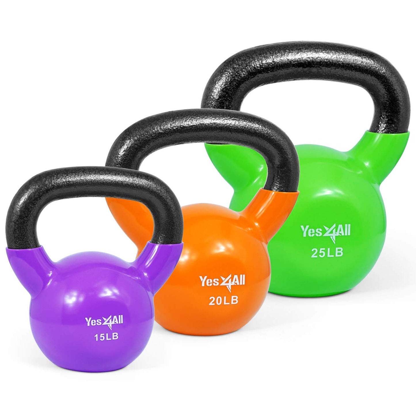 Yes4All Kettlebell, Vinyl Coated Kettlebell Cast Iron Sets with Stable Flat Bottom for Full Body Workout, Push up, Grip Strength Training & Weights Exercises