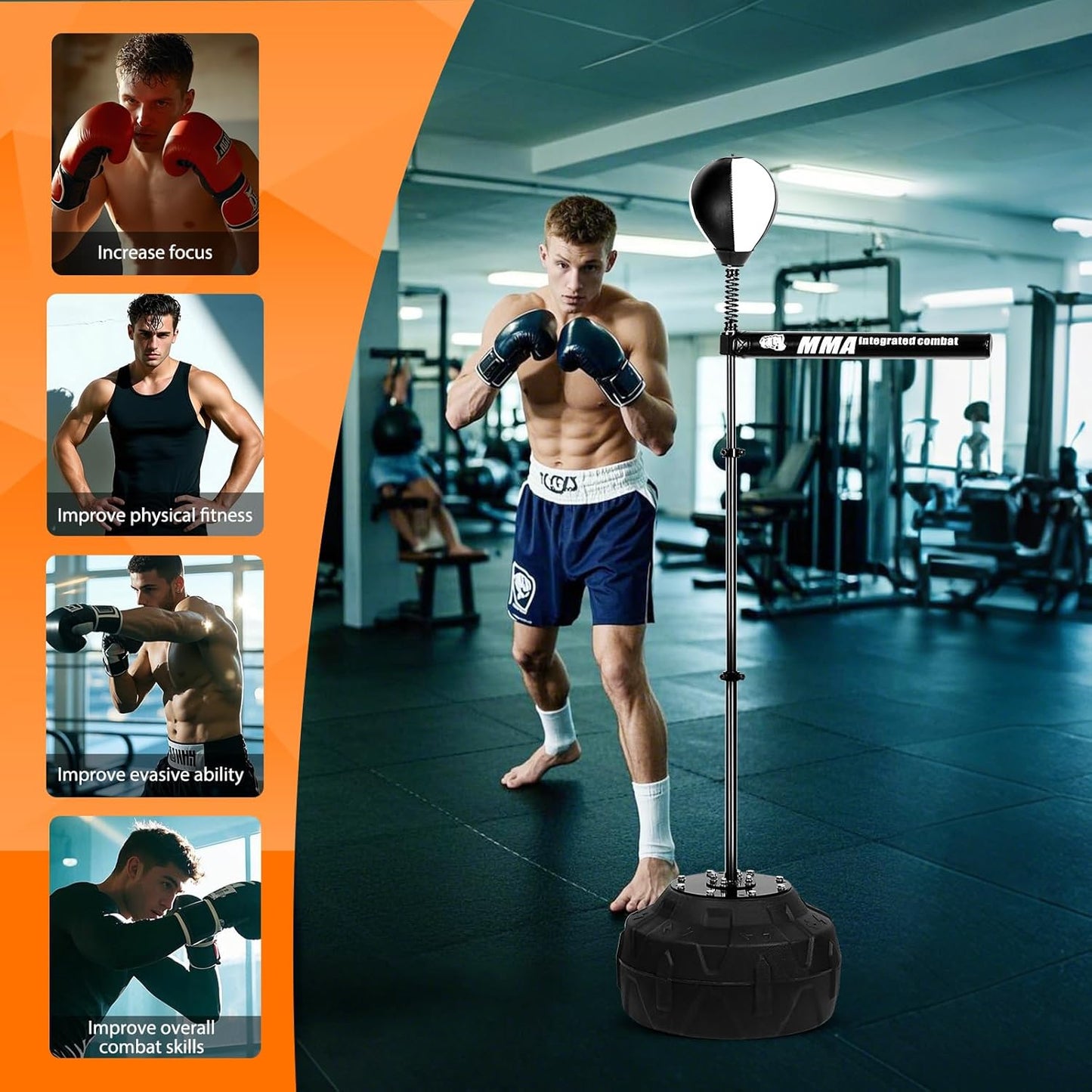 Spinning Bar Boxing 360°Black White Speed Trainer Free Standing Punching Bag Adjustable Height Ideal for Adults and Youth Enhance Reflexes and Boxing Skills