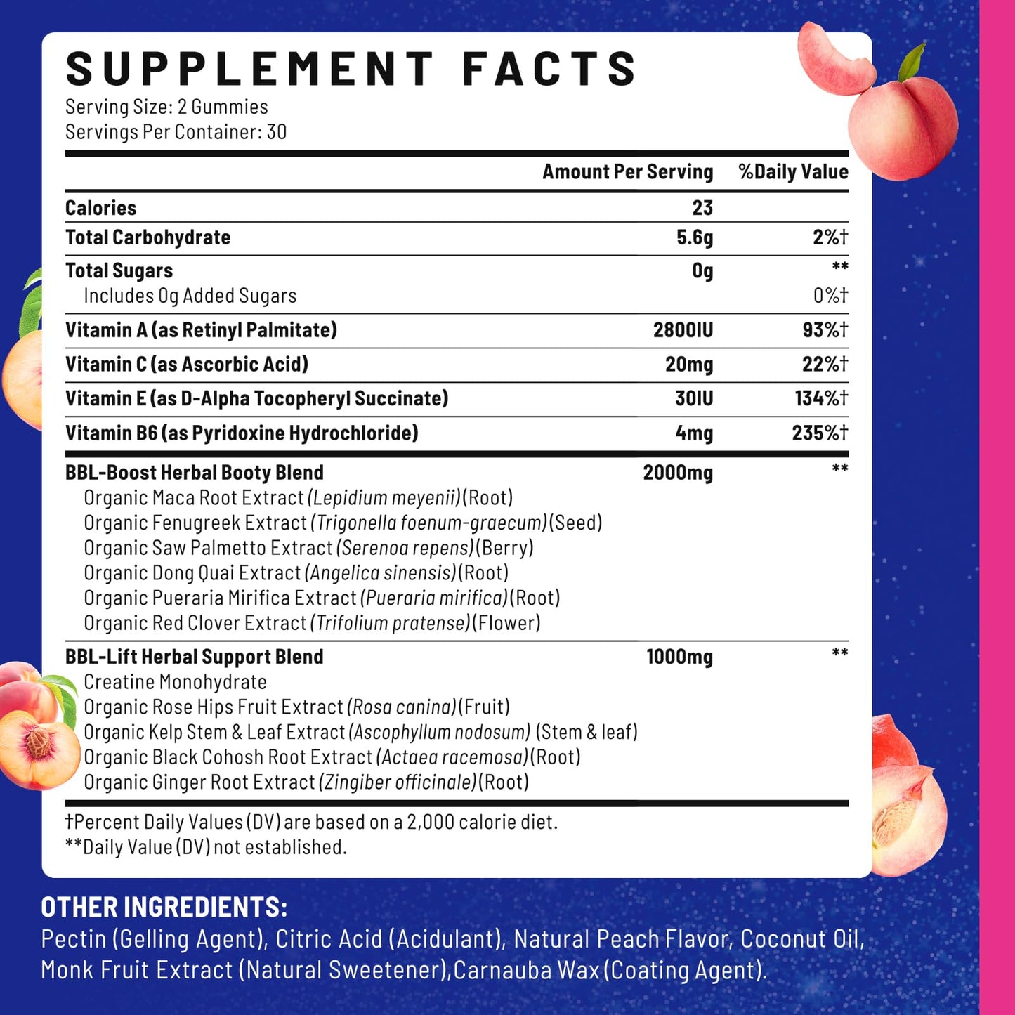 Booty Gummies for Women - BBL Gummies with Multivitamins and Herbal Extracts - Peach Flavor - 60 Count