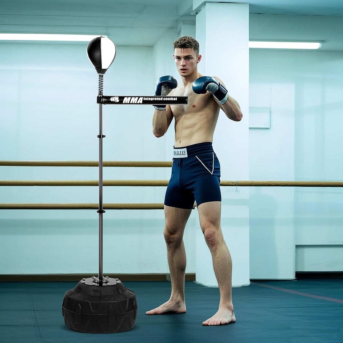 Spinning Bar Boxing 360°Black White Speed Trainer Free Standing Punching Bag Adjustable Height Ideal for Adults and Youth Enhance Reflexes and Boxing Skills