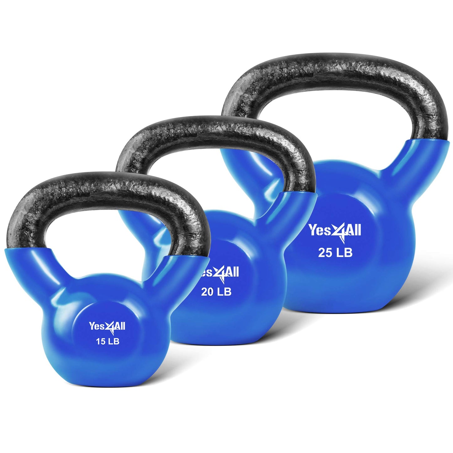Yes4All Kettlebell, Vinyl Coated Kettlebell Cast Iron Sets with Stable Flat Bottom for Full Body Workout, Push up, Grip Strength Training & Weights Exercises