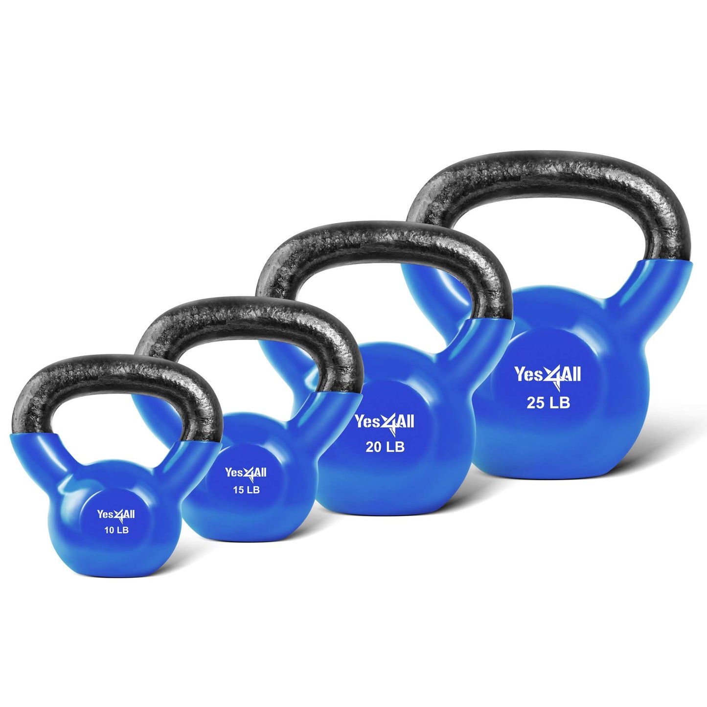 Yes4All Kettlebell, Vinyl Coated Kettlebell Cast Iron Sets with Stable Flat Bottom for Full Body Workout, Push up, Grip Strength Training & Weights Exercises