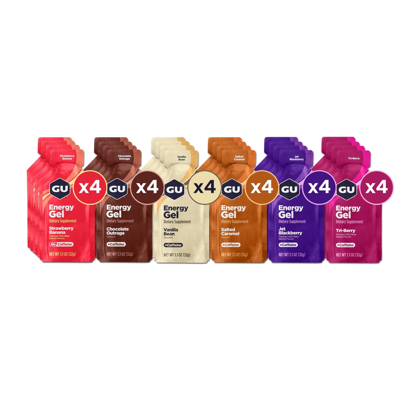 GU Energy Original Sports Nutrition Energy Gel, Vegan, Gluten-Free, Kosher, and Dairy-Free On-the-Go Energy for Any Workout, 24-Count, Assorted Fruity Flavors