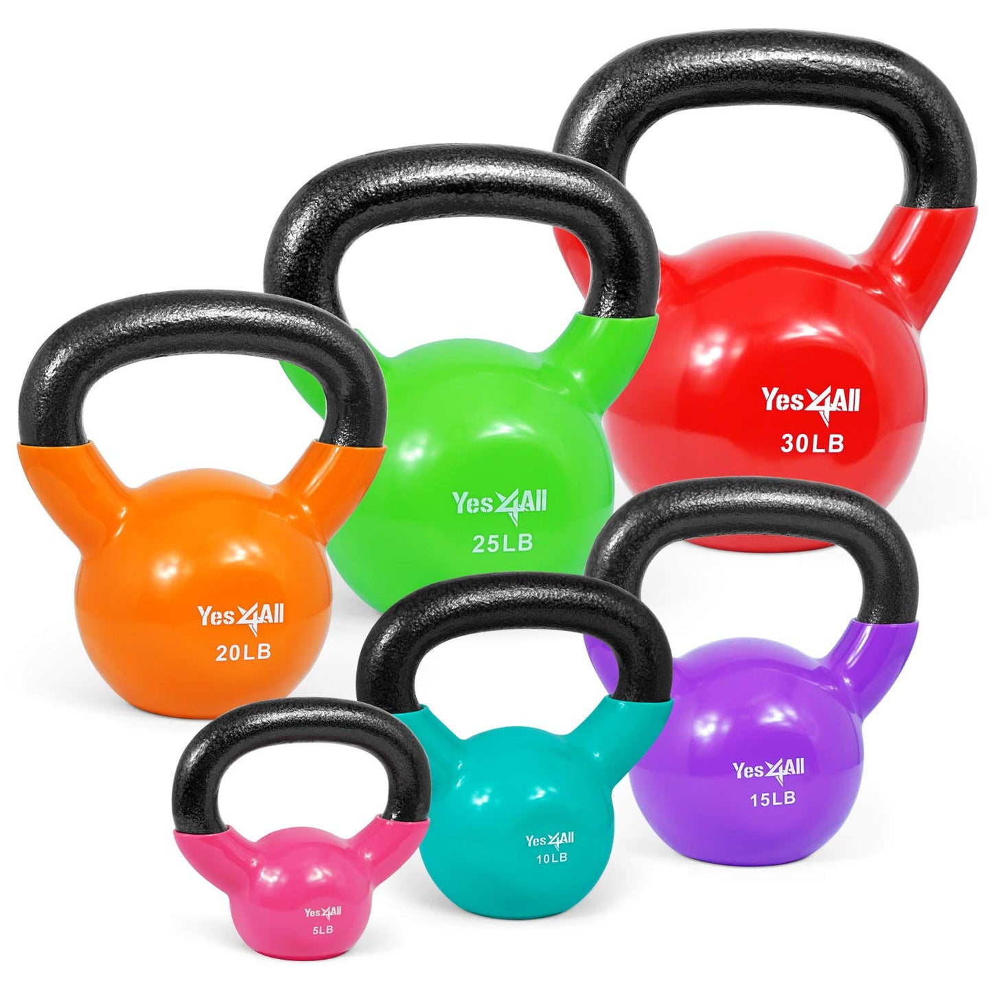 Yes4All Kettlebell, Vinyl Coated Kettlebell Cast Iron Sets with Stable Flat Bottom for Full Body Workout, Push up, Grip Strength Training & Weights Exercises